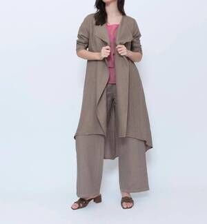 NEW BLUEBERRY draped duster in latte